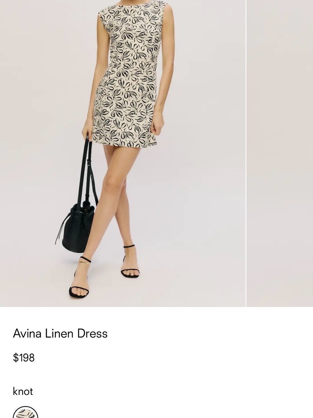 Reformation Avina Linen Dress in Cream with Black Leaf Print